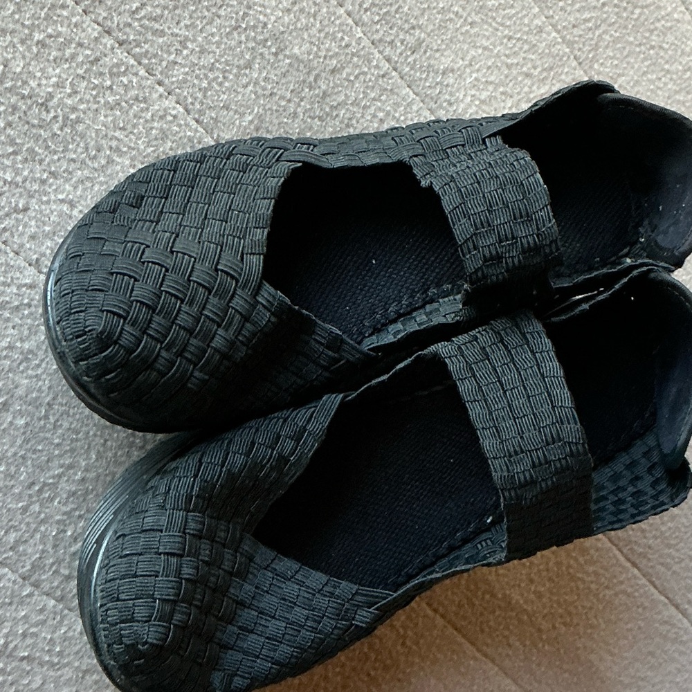 Kids Black Woven Slip-On Mary Jane Shoes